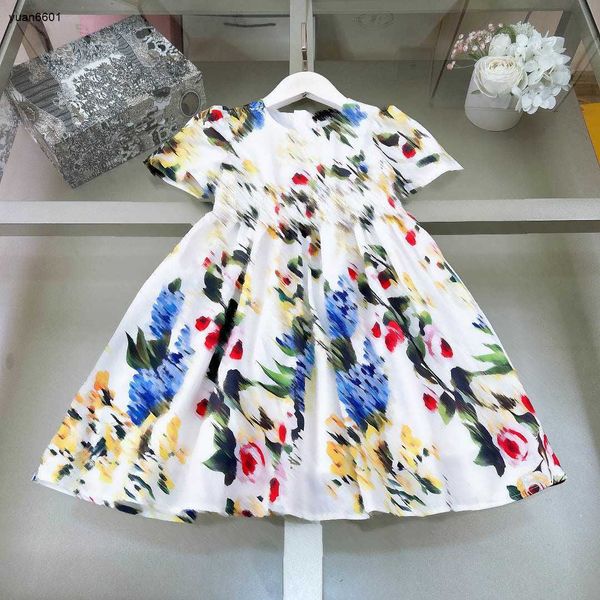 Popüler Tasarımcı Çocuk Giysileri Kız Elbise Baskılar Dolu Çiçekler Bebek Etek Dantel Prenses Elbise Beden 90-150 cm Çocuk Frock 24mar