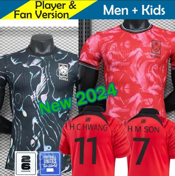 Coreia do Sul Camisa de Futebol Novo 2024 2025 HEUNG-MIN SON KANG IN LEE Seleção Nacional 24 25 Camisa de Futebol Kit Infantil Conjunto Casa Fora Homens Uniforme Vermelho Preto Torcedor Jogador