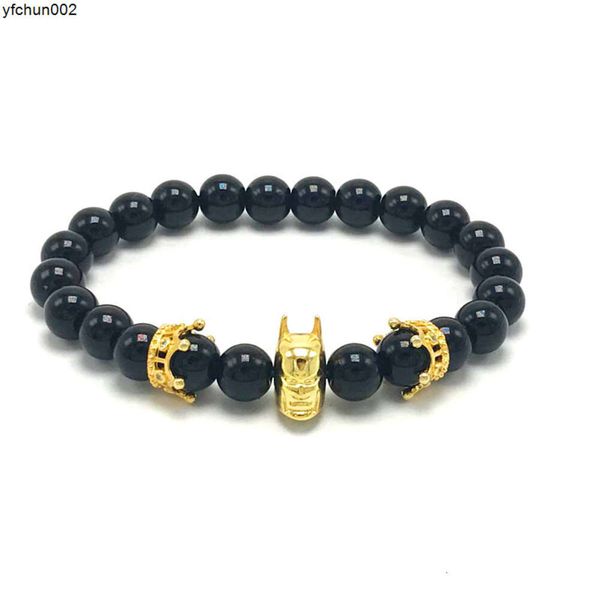 Novo best-seller 8mm suave natural ágata preta pulseira coroa batman masculino e feminino p5b3