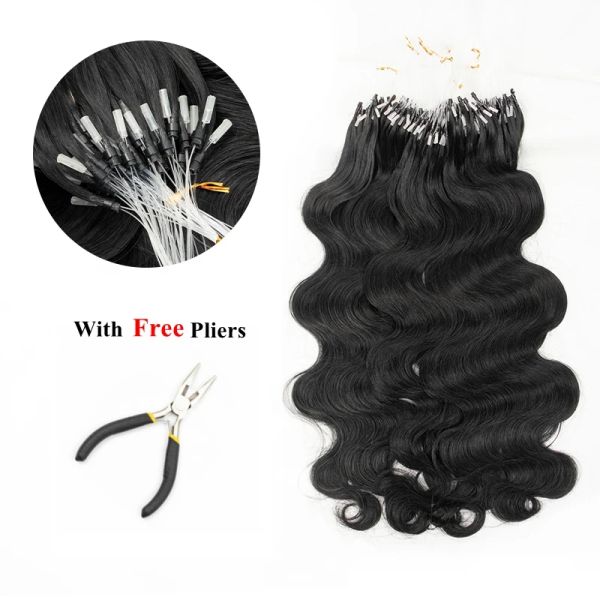 Extensions MRS HAIR Body Wave Micro Loop Echthaarverlängerungen Remy Microring Haarverlängerungen mit weichen Perlen #1B 1226 Zoll 50 Stränge/Packung