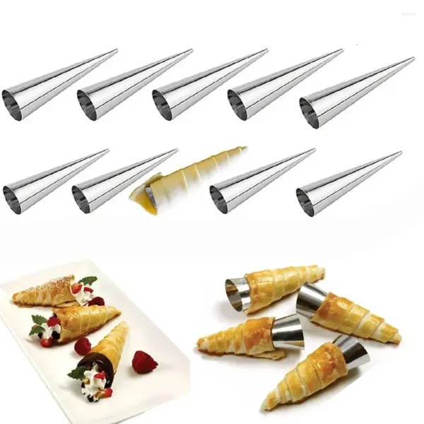 Strumenti Bakeware 5 pezzi Tubo conico Stampi per rotoli di cono Biscotti Dessert Stampi per croissant in acciaio inossidabile Stampo per pasticceria a spirale Strumento di cottura