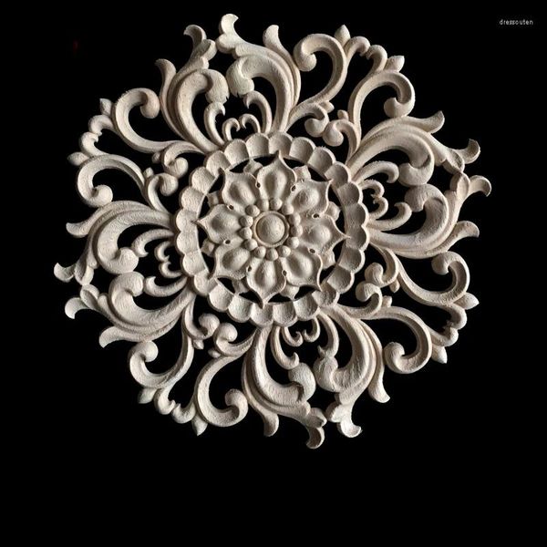 Figurine decorative Legno floreale intagliato Angolo Scultura in legno Decalcomania Onlay Applique Scultura per mobili per la casa Armadi Decor 15CM 20CM 24CM