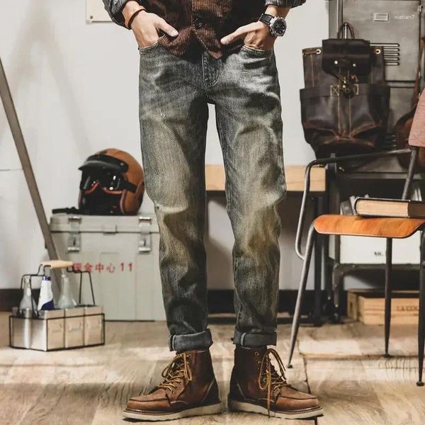 Herren Jeans Hose Retro abgeschnitten gerade für Männer männliche Cowboyhose Y2k Streetwear Xs Trend 2024 Original gewaschener Denim