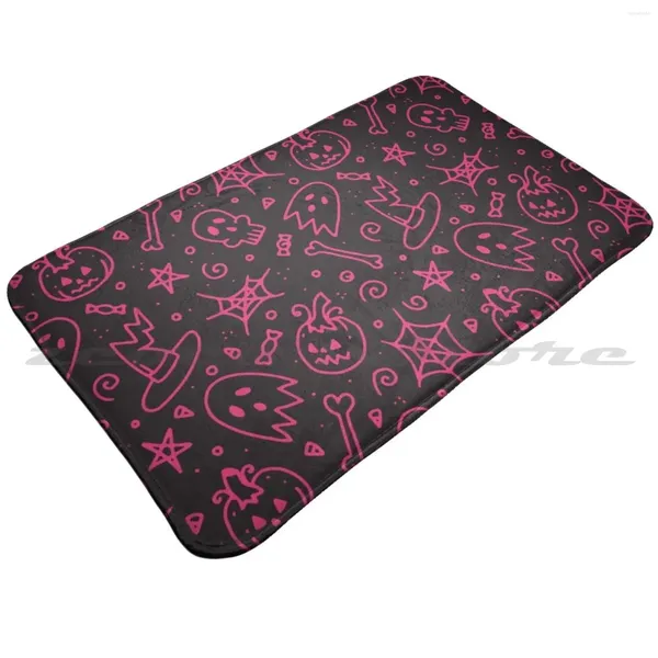 Tapetes Neon Rosa Halloween Tapete Absorver Água Não-Slip Porta Tapete Morcegos Assustador Horror Bat Assustador Goth Bonito Bruxa Preto Gótico