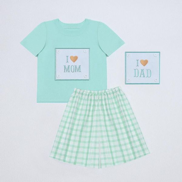Giyim Setleri Yaz 1-8T Kıyafetler Bebek Erkek Giysileri Set Toddler Suit Ben Annemi Seviyorum Baba İşlemeli Bodysuit Sleeve Shirts Nane Kafes Şort