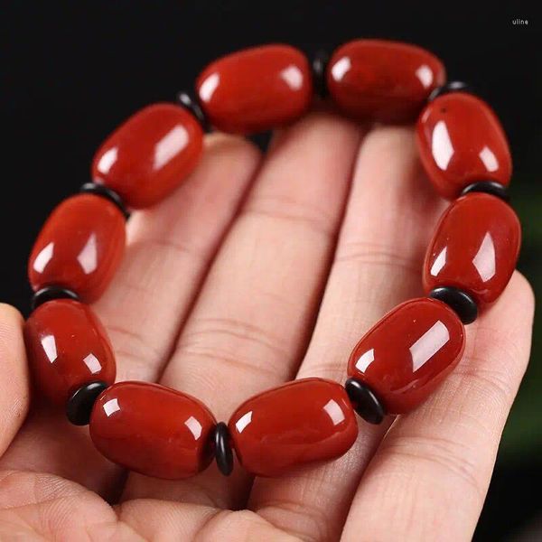 Braccialetti a maglie Pura naturale Liangshan Agata rossa rossa del sud Bracciale con perline a secchiello Fiamma intrecciata con motivo in seta da uomo e impeccabile con Sky Eye