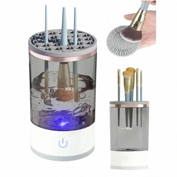 Macchina per la pulizia dei pennelli elettrica per trucco 3 in 1 con ricarica USB: strumento per la pulizia rapida a secco della spazzola cosmetica automatica X9Qz#