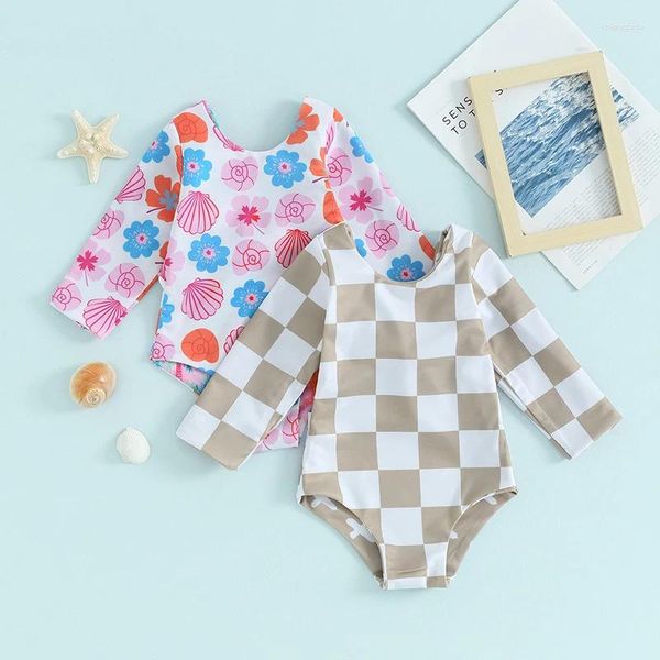 Costume da bagno da donna Costume da bagno per bambina a maniche lunghe con scollo a V sul davanti annodato con fiori ad albero Rash Guard Costume da bagno per neonato