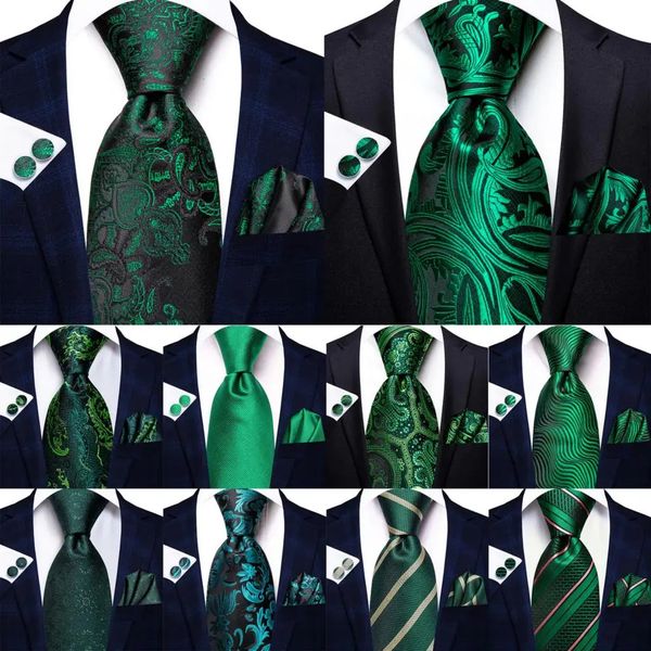 Cravatta elegante in seta verde Paisley per uomo Cravatta con gemelli Handky Fashion Business Party Wedding Dropshiping Hi-Tie Designer 240323