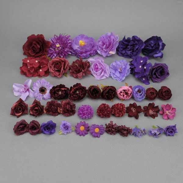 Dekorative Blumen, 44 Stück, rosa künstliche Seidenblumenköpfe, Zubehör, Kombi-Set für Haarnadelkronen, Wandarbeiten, Basteln, Ornamentzubehör