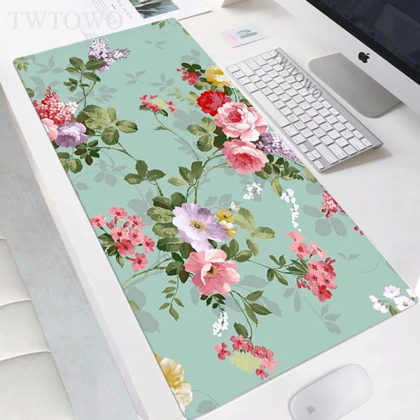 Pads Mousepad XXL Home Custom Computer Tastatur Pad Fresh Flowers Gamer Naturkautschuk Antirutsch Büro Weiche Mausmatte Tischmatte