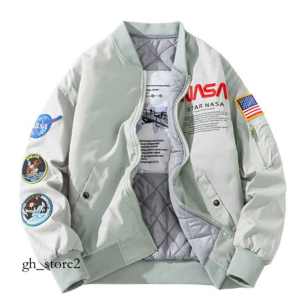 NASA Herbstflugjacke Mantel Schwarz Grün Bomber Ma1 Herrenjacken Stickerei Baseball mit Reißverschluss Arbeitskleidung, Kragen, Funktionell 578
