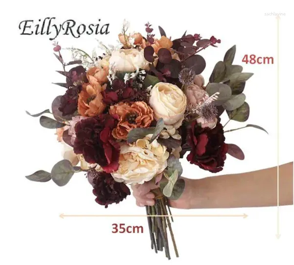 Fiori da sposa EillyRosia Bouquet da sposa retrò Artificiale Rosso scuro Autunno Borgogna Sposa per damigella d'onore Deco Mariage