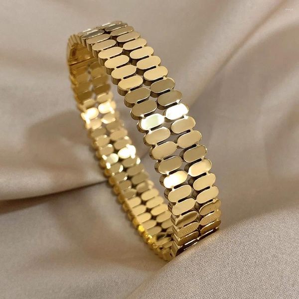 Armreif 2024 Doulelayer Ovale Metallperlen Edelstahl Für Frauen Einfache Goldfarbe Wasserdichte Armbänder Charme Schmuck