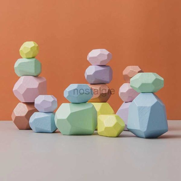 Classificação de nidificação empilhamento brinquedos crianças montessori bloco de construção de madeira conjunto pedra colorida criativo jogo nórdico arco-íris brinquedo presentes 24323