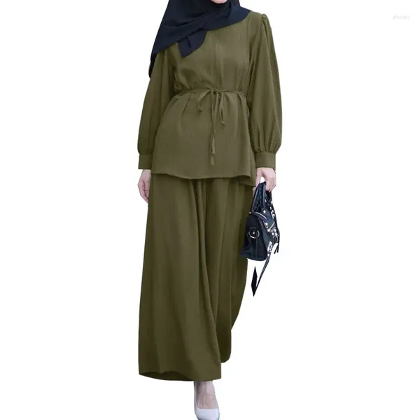 Ethnische Kleidung EST Wide Leghose Jacke Muslim Zapfenbaul schlanker Anzug Islamisch O-Neck Schließen Sie die Manschetten plus Größe S-5xl Frauen