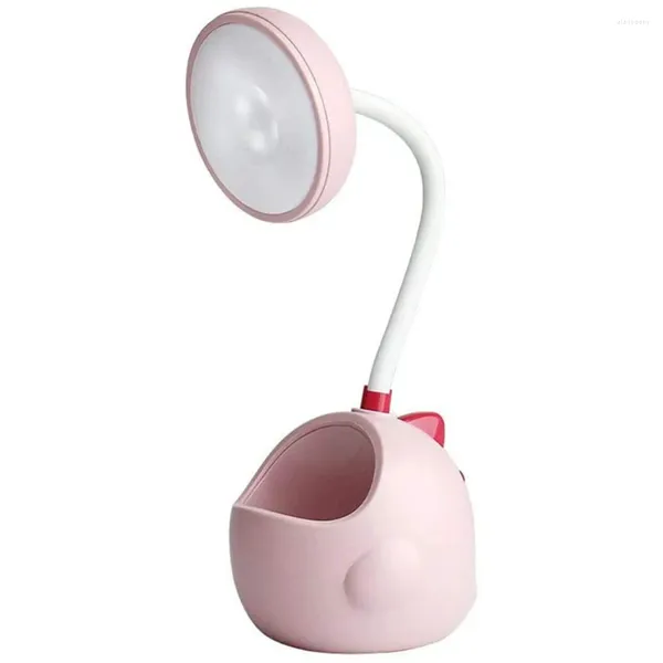 Tischlampen, Schreibtischlampe, niedlicher Dinosaurier, mit USB-Ladeanschluss, Stifthalter, Nachttisch-Nachtlicht zum Lesen, Rosa