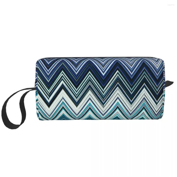 Sacos de armazenamento Personalizado Home ZigZag Multicolor Travel Cosmetic Bag Mulheres Chic Geométrica Maquiagem Organizador de Higiene Pessoal Senhoras Beleza Dopp Kit