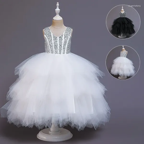 Vestidos de menina de alta qualidade fofo meninas vestido lantejoulas sem mangas crianças para festa de casamento ano cinta natal formal