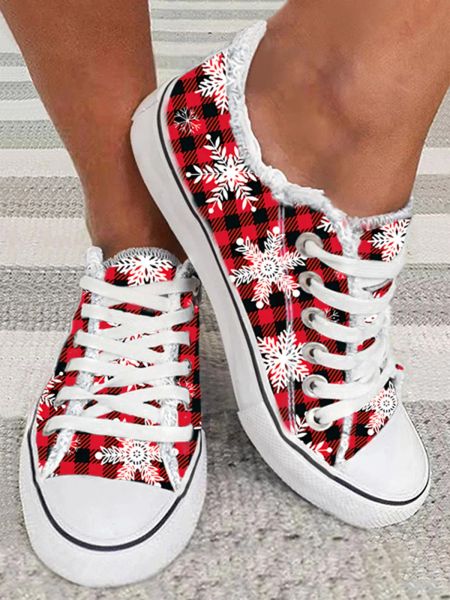 Oxfords Christmas Snowflake Plaid Flat Sneakers Fashi