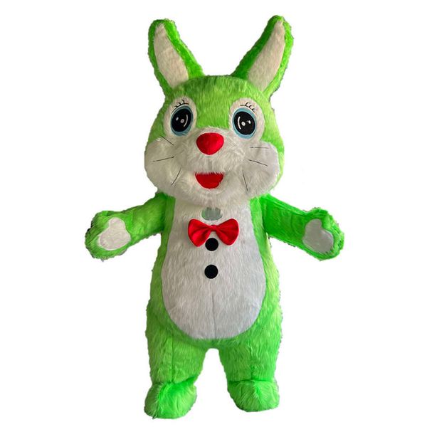 Costumi mascotte 2m / 2.6m Costume verde peloso adulto Iatable Walking Easter Bunny Blow Up Costume da mascotte Personaggio animale Vestito operato