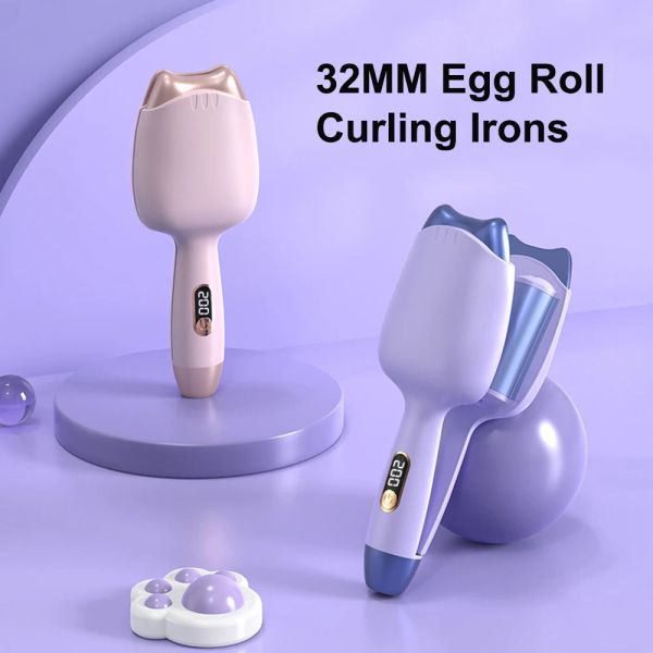 Eisen 32mm Katze Ohr LED Display Ei Rolle Lockenstäbe Keramik Große Wellen Haar Curler Mini Curling Haar Eisen haar Styling Werkzeuge