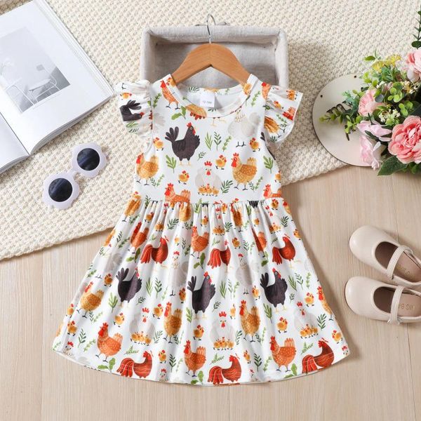 Mädchen Kleider 2024 Sommer Kinder Kleinkind Mädchen Kleid Cartoon Tier Drucke Hülse Casual Prinzessin Strand Sommerkleid Kleidung