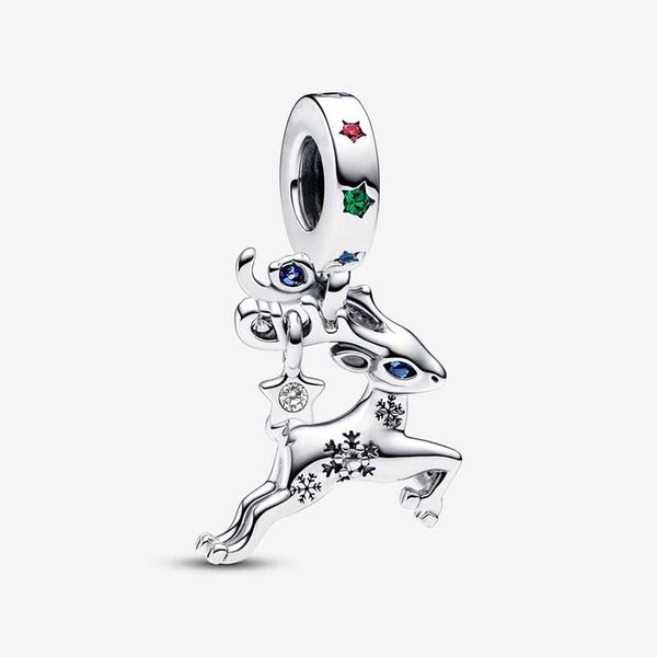 Weihnachten Rentier baumeln Charm Pandoras 925 Sterling Silber Luxus Charm Set Armbandherstellung Charms Designer Halskette Anhänger Original Box TOP Qualität im Großhandel