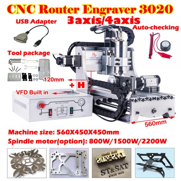 LY CNC Router 3020 Incisore 3 Assi 4 Assi Macchina da taglio per fresatura per incisione su metallo per intaglio di PCB in pietra di legno fai da te 800 W 1500 W 2200 W