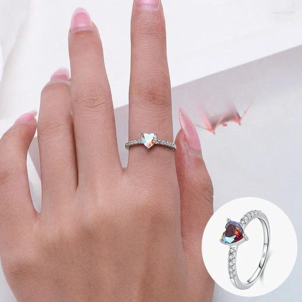 Anéis de cluster 925 prata esterlina zircão amor coração anel para mulher menina romântica moda geométrica design jóias festa presente gota