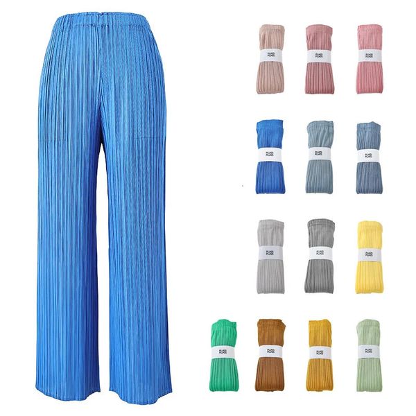 Pantaloni a pieghe dritti larghi da donna eleganti casual da donna Miyake pieghettati a vita alta pantaloni neri a gamba larga 240311