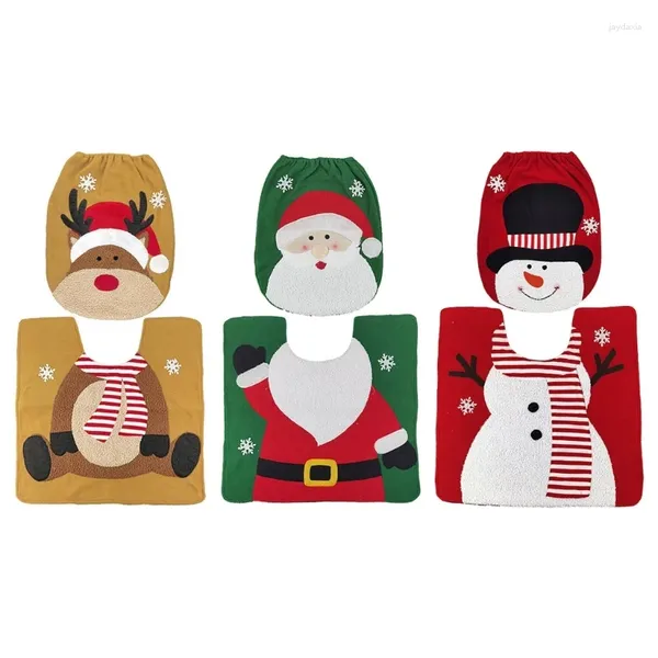 Decorazioni natalizie Sedili WC da bagno Set di tappetini di copertura e tappeto Accessori per la casa con motivo Babbo Natale pupazzo di neve