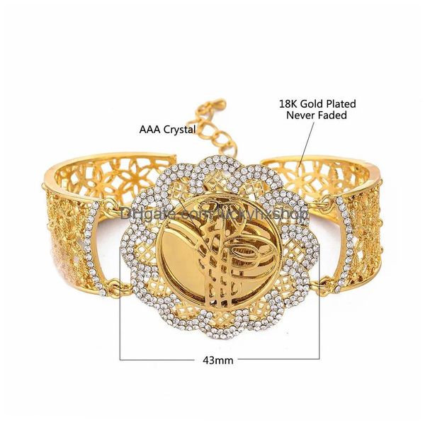 Kette Muslim Islam Geschenk Naher Osten Schmuck Armbänder Arabisches Armband Vintage Goldfarbe Blume Breite Manschette Armreif 230710 Drop Lieferung Dhyzq