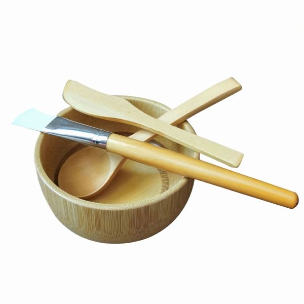 Accories Ciotola Spatola da viaggio in bambù per il trattamento del viso Spo 4 in 1 Pennello riutilizzabile per la casa Set di strumenti di miscelazione multifunzionale fai da te P8Hj #
