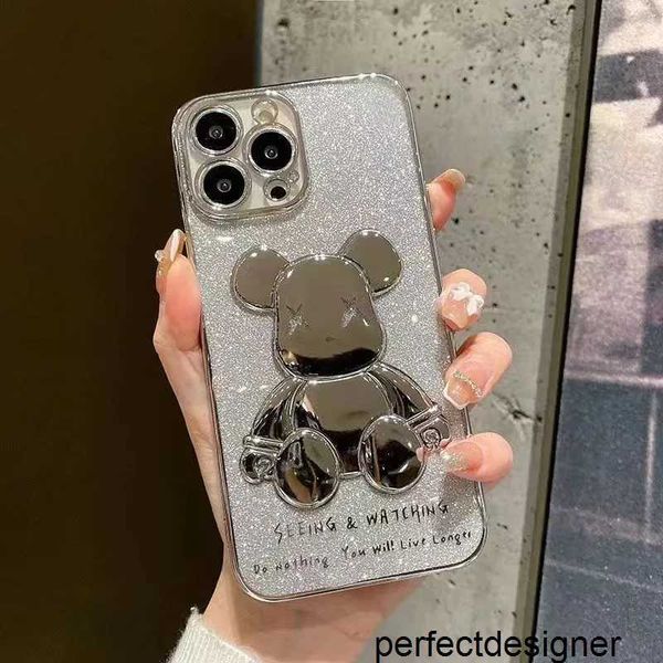 Designer Designers IPhone Case para 14 Pro Max Lens Pacote Completo 12 Phone Case Transparente Galvanizado Bonito Urso Anti-queda Capa Protetora G238112CFREQ