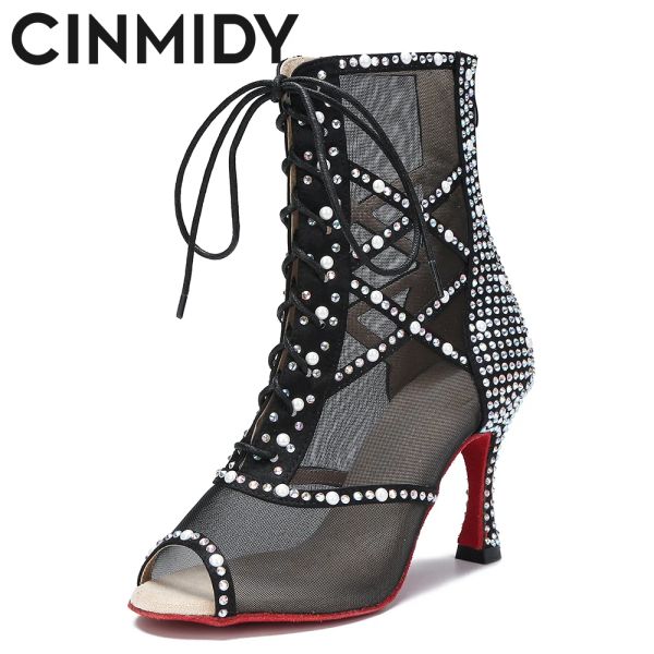 Stiefel Cinmidy New Damen Fashion Party Tanzstiefel sexy Stilettos High Heels Latin Dance Schuhe Ladies Ballsaal Tanzschuhe Schwarz schwarz