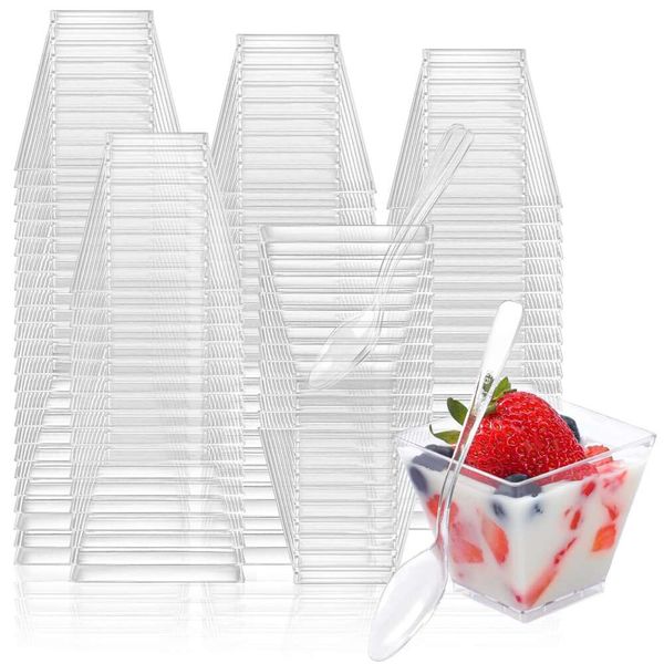 100 pacote 2oz mini festa pequena cozinha de plástico sobremesa copos para pudim sorvete de frutas