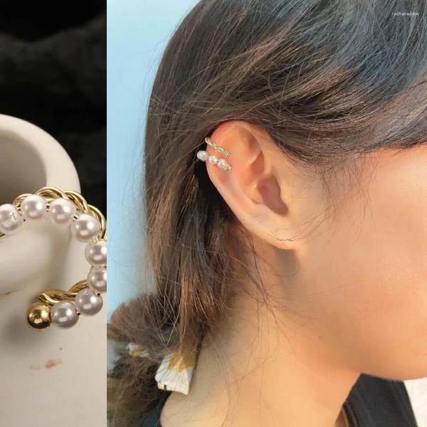 Brincos traseiros personalidade simples círculo duplo cartilagem falsa estilo coreano clipe de orelha de metal punho redondo miçangas