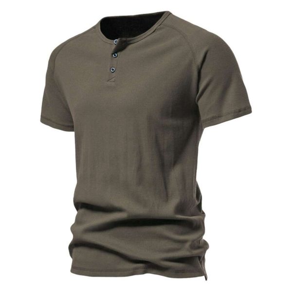 Estate nuova edizione coreana Mens Henry camicia a maniche corte T-shirt in cotone tinta unita Sport Fitness