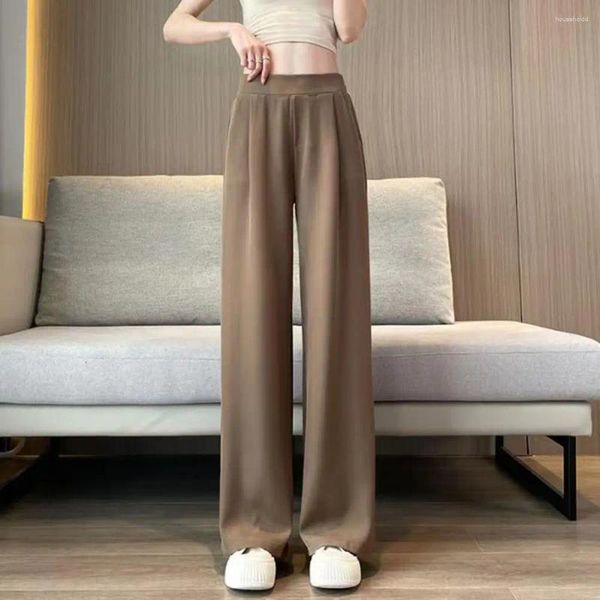 Pantaloni da donna Gamba larga elegante da donna con tasche per abbigliamento da ufficio Abiti casual Tinta unita Vita alta Vestibilità rilassata