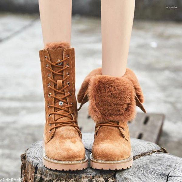 Botas 2024 moda inverno pele neve camurça feminina curta pelúcia oxford antiderrapante quente meados de bezerro lace-up