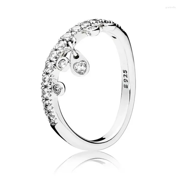Com pedras laterais autêntico 925 prata esterlina zircônia lustre gotas anel para mulheres casamento noivado presente de aniversário fino europa