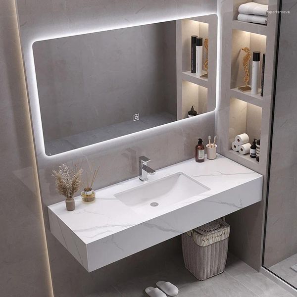 Torneiras de pia do banheiro Modern Simple Single Layer Stone Plate Wall-Mounted Washbasin Table