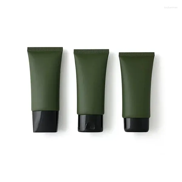 Garrafas de armazenamento 60ml, verde escuro, fosco, tubo macio, vazio, recipiente de creme cosmético, base, corretivo, espremer os olhos, 50g