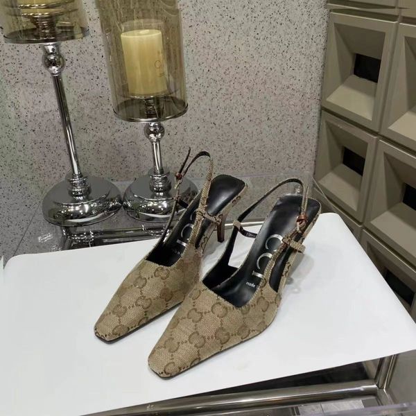 Designer-Sandalen, modische Slingpumps für Damen, echtes Leder, formell, sexy, hoher Absatz, quadratische Zehenpartie, Knöchelriemen, Party-Schuhe, Größe 36–42