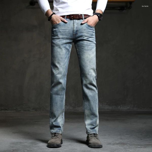 Männer Jeans Mode Männer Cowboy Vintage Bule Ankunft 2024 Stretch Klassische Denim Hosen Männliche Designer Gerade Fit Hosen Größe 38 40