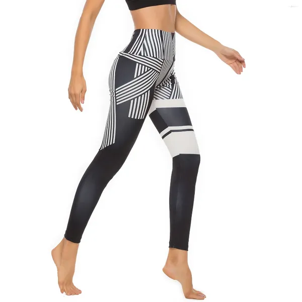 Calças ativas de cintura alta leggings de fitness mulheres impressão geométrica esportes yoga ginásio secagem rápida feminino jogging ciclismo calças magras