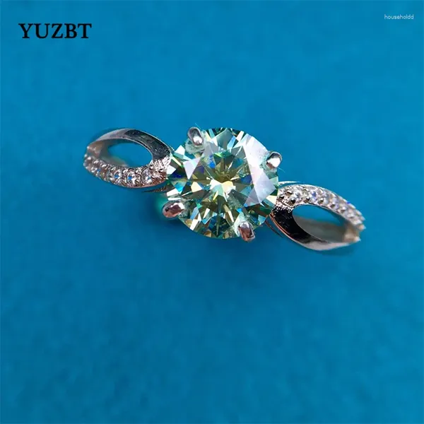 Anéis de Cluster Yuzbt S925 Prata 1 Excelente Corte Verde Azul Diamante Tester Passado Moissanite Gemstone Anel de Noivado Jóias de Casamento