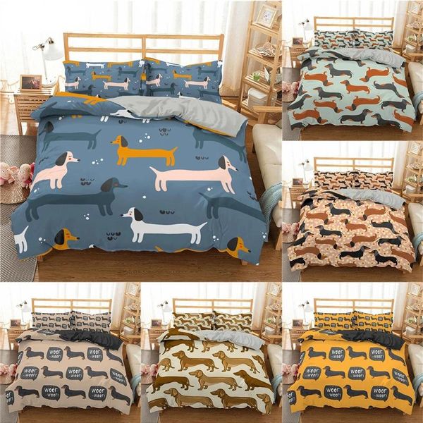 Conjuntos de cama Casa Dos Desenhos Animados Dachshund Conjunto Bonito Salsicha Cão Duveta Capa Pet Impresso Consolador Cama Bedclothes