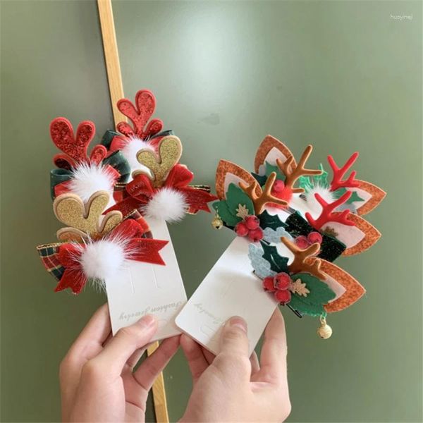 Acessórios de cabelo 10 pares / lote 2024 clipes de chifre bonitos para crianças ano de Natal vermelho hairpins festival masquerade